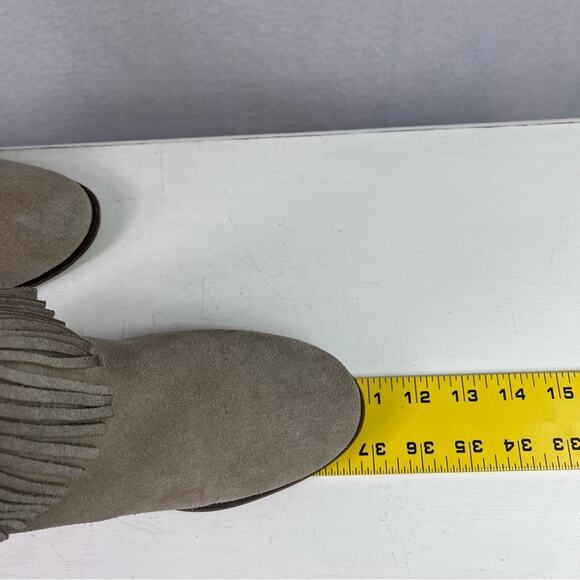 Shyanne Boots Womens 11 Brown Taupe Ankle Suede Leather Fringe Block Heel Boho - Picture 5 of 14